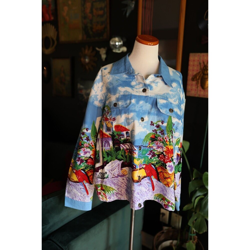 Womens Jacket Tudor Court By Haband Floral Parrot Beaded Sequin Clouds Size XXL
